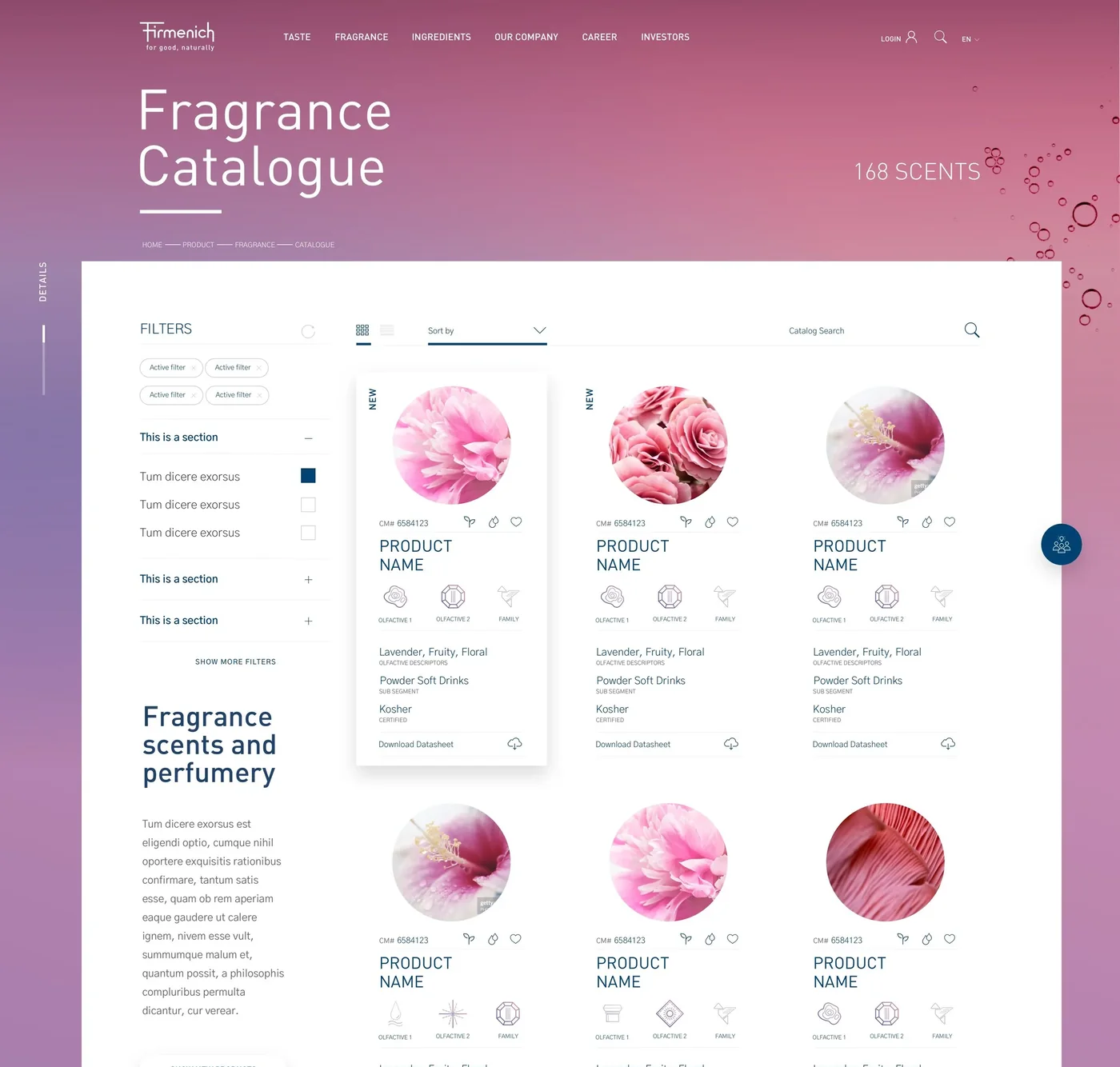 Fragrance product list, top of the page