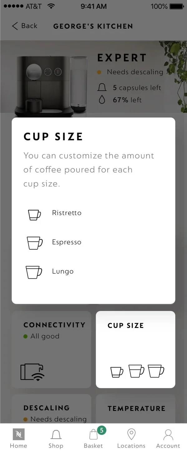 Cup size settings, section 1 of 1