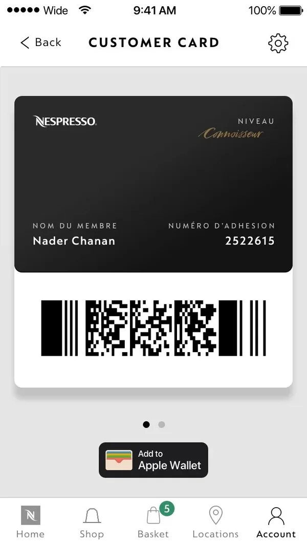 Customer card, section 1 of 1