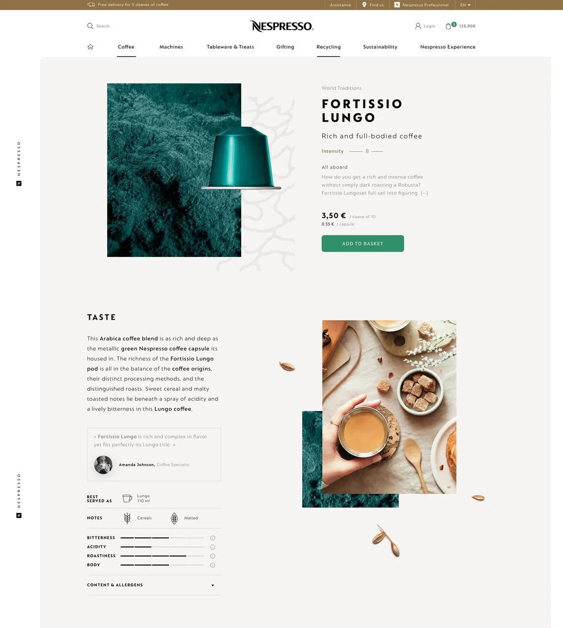 Original capsule, product page, top of the page